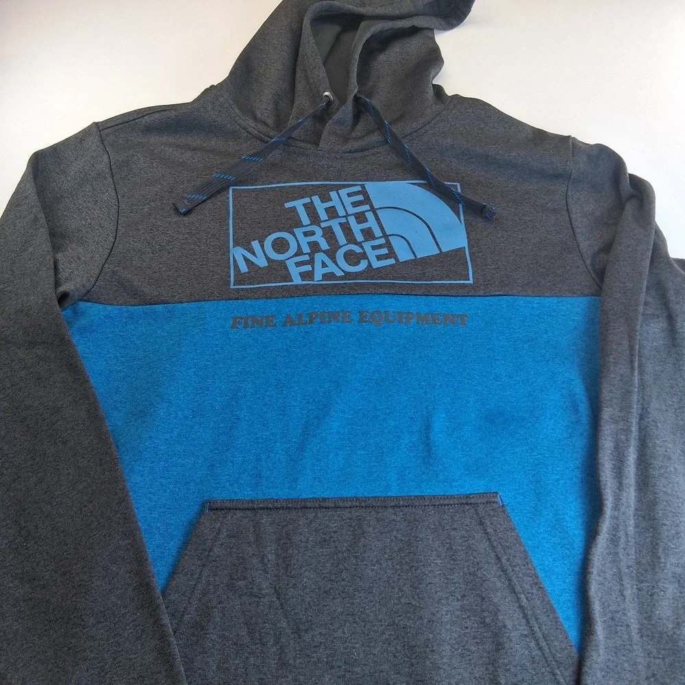 The North Face Graphic Fleece Hoodie Black / Blue Pullover Logo Size L